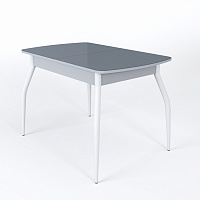 Стол Чикаго СТ МП 1100(1400)*680*750 Ноги 01 белые (стекло Серое (графит) глянцевое цвет СР)